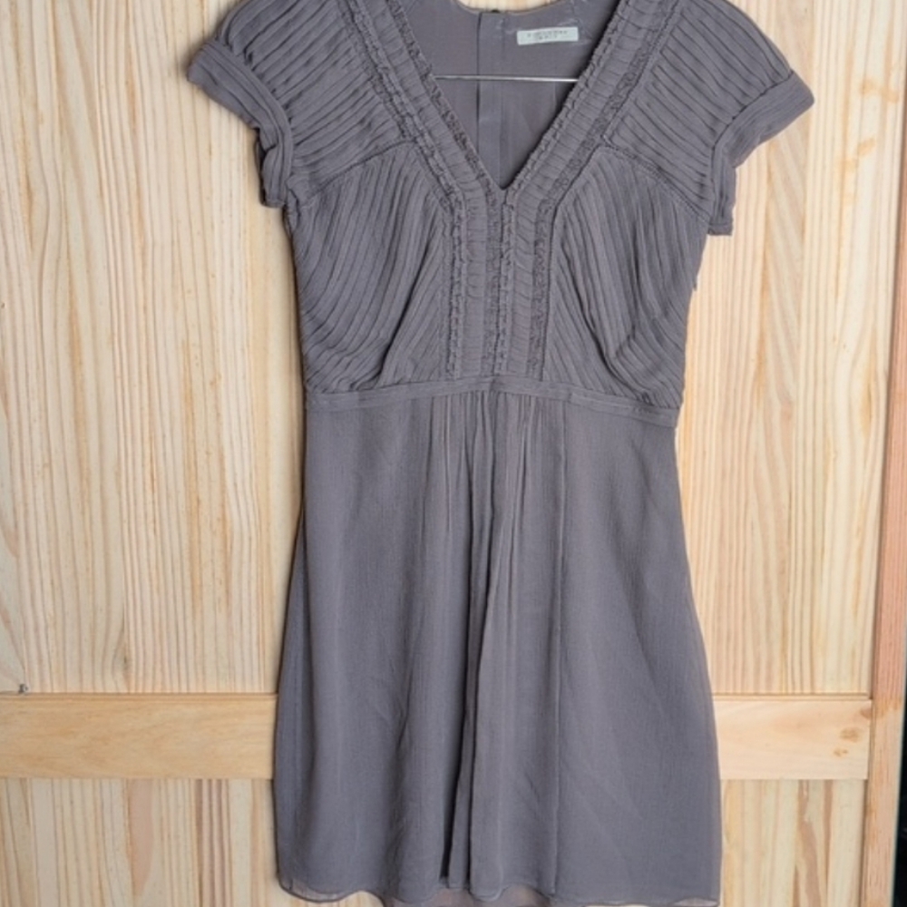Burberry Brit Taupe Pleated 100% Silk Luxury Designer Mini Dress